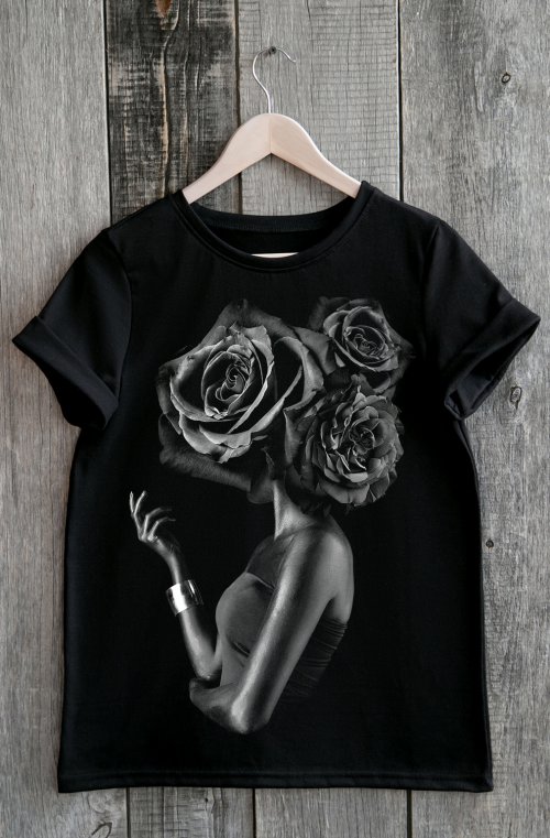 Фото товара 23255, черная футболка с девушкой
